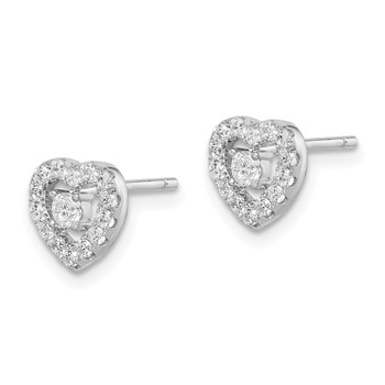Sterling Silver Rhodium-plated CZ Heart Post Earrings — alternate view