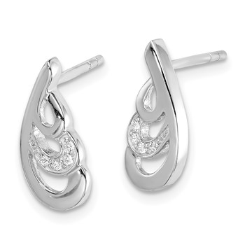 Sterling Silver Rhodium-plated CZ Swirl Post Earrings — alternate view