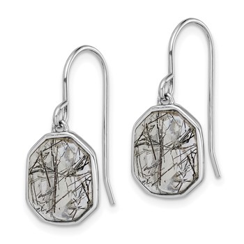 Sterling Silver RH-plated Polished Tourmalinated Quartz Dangle Earrings — alternate view