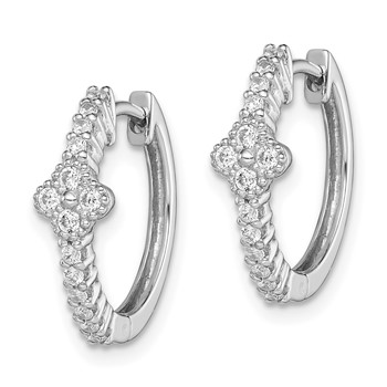 Sterling Silver Rhodium Plated CZ Hinged Hoop Earrings — alternate view