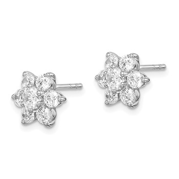Sterling Silver Rhodium Plated CZ Post Flower Earrings — alternate view
