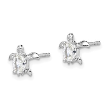 Sterling Silver Rhodium Plated CZ Turtle Post Earrings — alternate view
