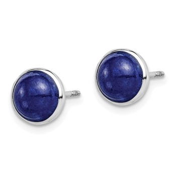 Sterling Silver Rhodium-plated 7mm Lapis Post Earrings — alternate view