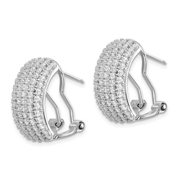 Sterling Silver Rhodium-plated CZ 5-row Omega Back C-Hoop Earrings — alternate view
