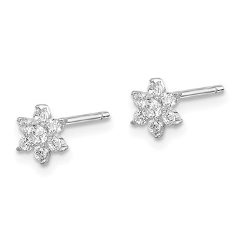 Sterling Silver Rhodium-plated CZ Flower Post Earrings — alternate view