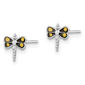 Sterling Silver Rhodium-plated Dragonfly Post Earrings — alternate view