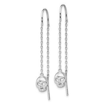Sterling Silver Rhodium-plated Polished Skull Threader Earrings — alternate view