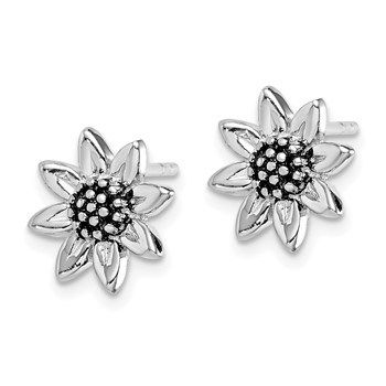 Sterling Silver Rhodium-plated Sunflower Post Earring — alternate view