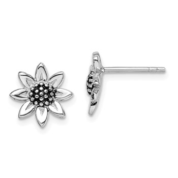 Sterling Silver Rhodium-plated Sunflower Post Earring