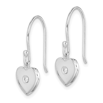Sterling Silver Rhodium-plated CZ Heart Dangle Earrings — alternate view