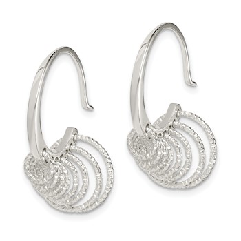 Sterling Silver Polished & Diamond-cut Circles Dangle Hoop Earrings — alternate view