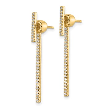 Sterling Silver Gold-tone CZ Bar Front and Back Earrings — alternate view