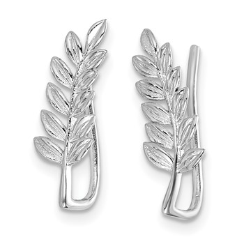 Sterling Silver Rhodium-plated Polished & Textured Leaf Ear Climber Earring — alternate view