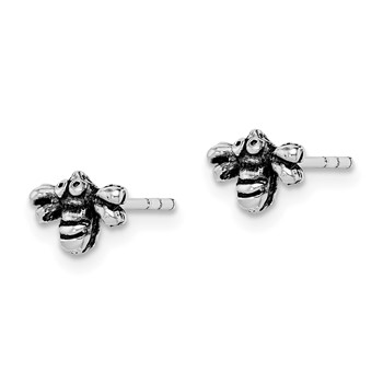 Sterling Silver Rhodium-plated Antiqued Bee Post Earrings — alternate view