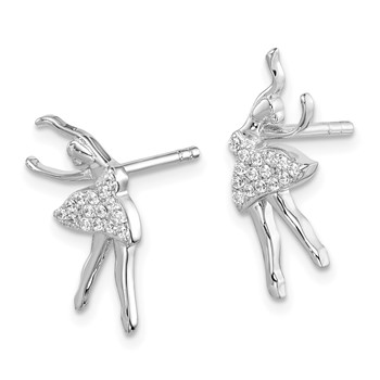 Sterling Silver Rhodium-plated Polished CZ Ballerina Post Earrings — alternate view