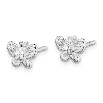 Sterling Silver Rhodium-plated CZ Butterfly Post Earrings — alternate view