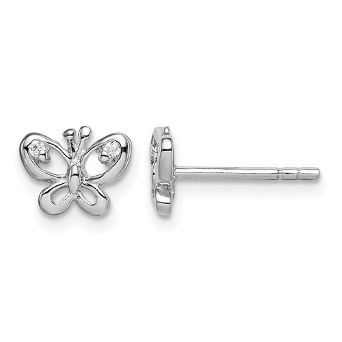 Sterling Silver Rhodium-plated CZ Butterfly Post Earrings