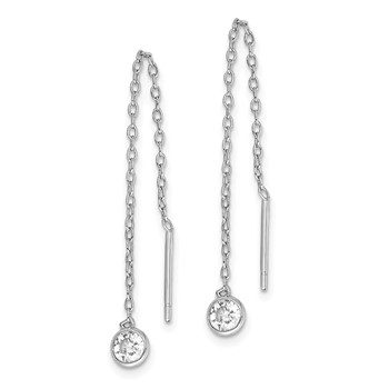 Sterling Silver Rhodium-plated CZ Bezel Chain Threader Earrings — alternate view