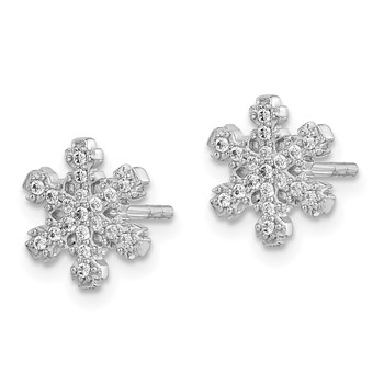Sterling Silver Rhodium-plated CZ Snowflake Post Earrings — alternate view