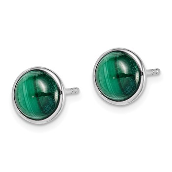 Sterling Silver Rhodium-plated 7mm Malachite Post Earrings — alternate view