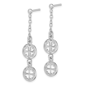Sterling Silver Rhodium-plated Clover Dangle Post Earring — alternate view
