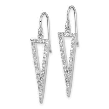 Sterling Silver Rhodium-plated Polished CZ Triangle Dangle Earrings — alternate view