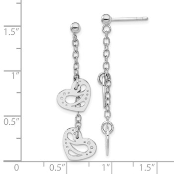Sterling Silver Rhodium-plated Hearts Dangle Post Earring — alternate view