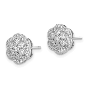 Sterling Silver Rhodium-plated Polished CZ Flower Post Earrings — alternate view