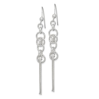 Sterling Silver Polished & D/C Circle & Multi-strand Chain Dangle Earrings — alternate view