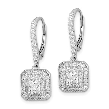 Sterling Silver Rhodium-plated Polished CZ Square Leverback Earrings — alternate view