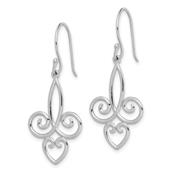 Sterling Silver Rhodium-plated Polished Fleur de Lis Dangle Earrings — alternate view
