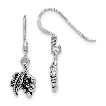 Sterling Silver Rhodium-plated Antiqued Grape Bundle Dangle Earring