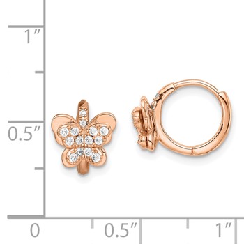 Sterling Silver Rose-tone CZ Butterfly Hinged Hoop Earrings — alternate view
