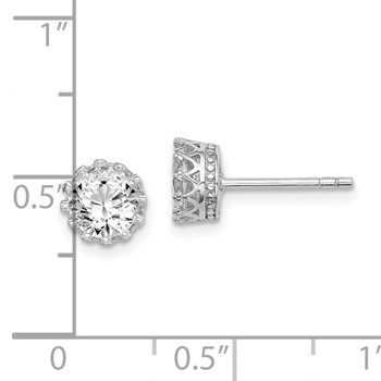 Sterling Silver RH-plated Polished & Textured 6mm Round CZ Stud Earrings — alternate view