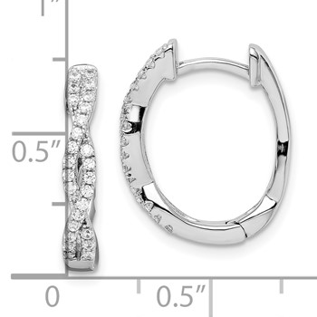 Sterling Silver Rhodium-plated CZ Twisted Oval Hoop Earrings — alternate view