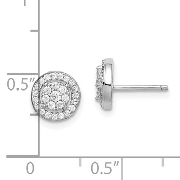 Sterling Silver Rhodium-plated Polished Pavé CZ Halo Circle Post Earrings — alternate view