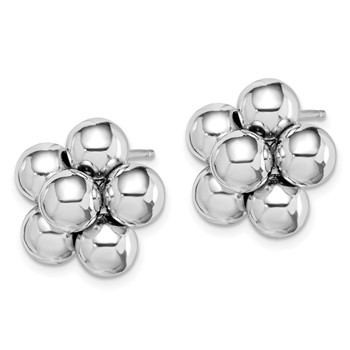 Sterling Silver Rhodium-plated Polished Beaded Post Earrings — alternate view