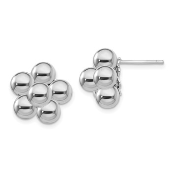 Sterling Silver Rhodium-plated Polished Beaded Post Earrings