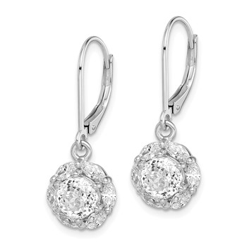 Sterling Silver Rhodium-plated Polished 6mm CZ Halo Leverback Earrings — alternate view