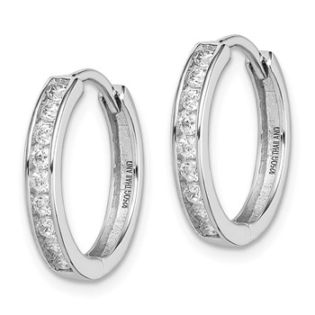 Sterling Silver Rhodium-plated CZ 3x16mm Hinged Hoop Earrings — alternate view