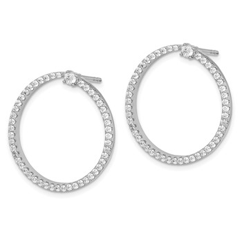 Sterling Silver Rhodium-plated CZ Circle Dangle Post Earrings — alternate view