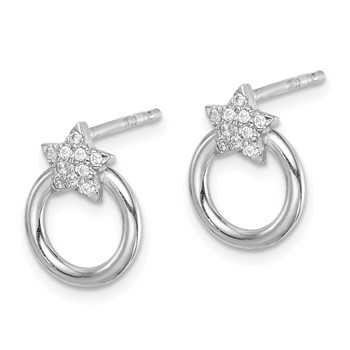 Sterling Silver Rhodium-plated CZ Star and Circle Post Earrings — alternate view