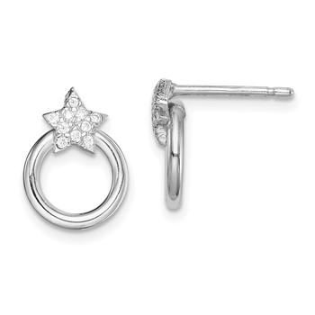 Sterling Silver Rhodium-plated CZ Star and Circle Post Earrings