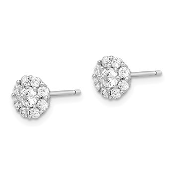 Sterling Silver Rhodium-plated Polished CZ Halo Post Earrings — alternate view
