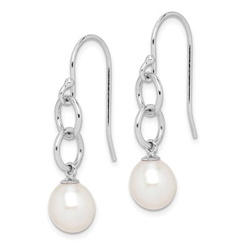 Sterling Silver Rhodium-plated 7-8mm White Teardrop Freshwater Cultured Pearl Circle Dangle Earrings — alternate view