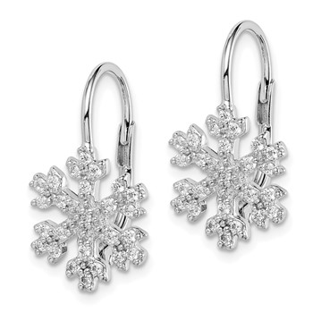 Sterling Silver Rhodium-plated CZ Snowflake Leverback Earrings — alternate view