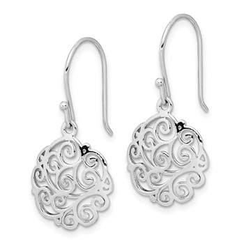 Sterling Silver Rhodium-plated Polished Filigree Circle Dangle Earrings — alternate view