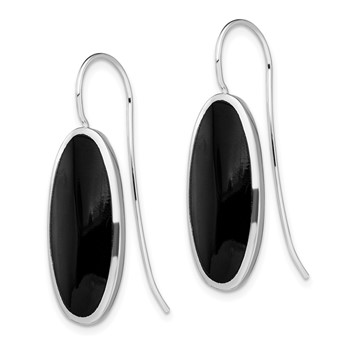 Sterling Silver Rhodium-plated Polished Onyx Oval Dangle Earrings — alternate view