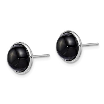 Sterling Silver Rhod-plated Polished 10mm Onyx Cabochon Post Earrings — alternate view