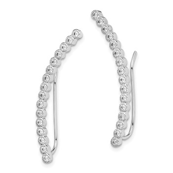 Sterling Silver Rhod-plated Polished 16-stone CZ Curved Ear Climber Earring — alternate view